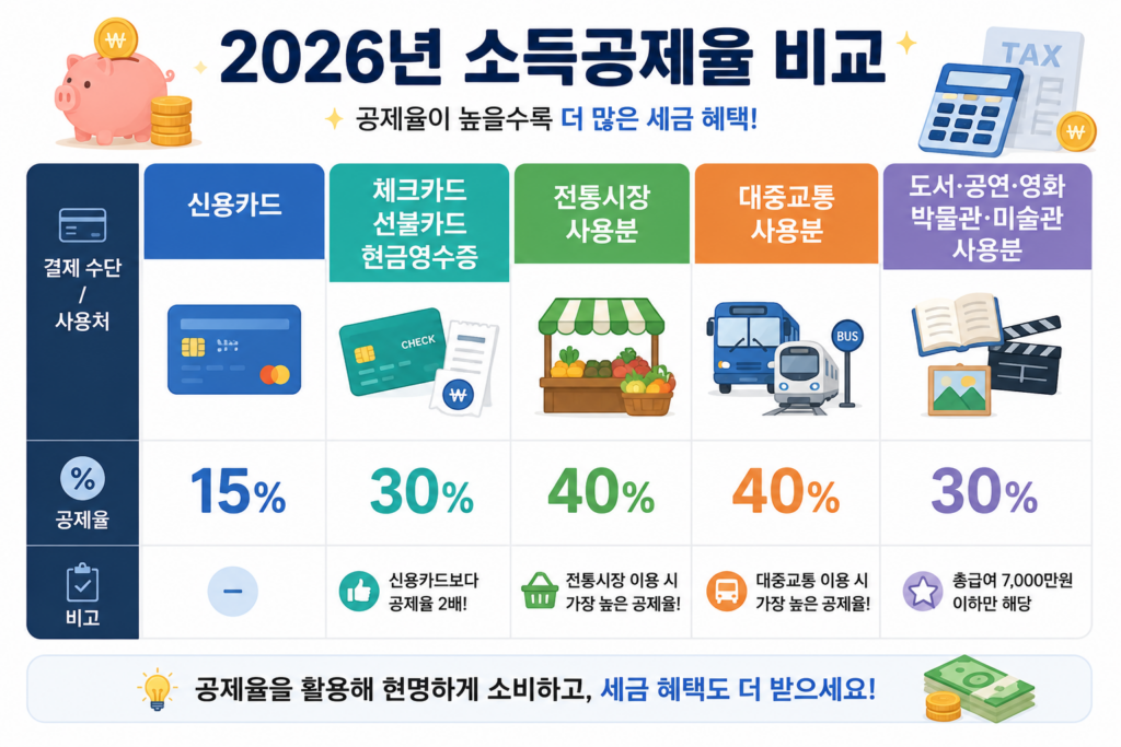 신용카드 소득공제율 비교표